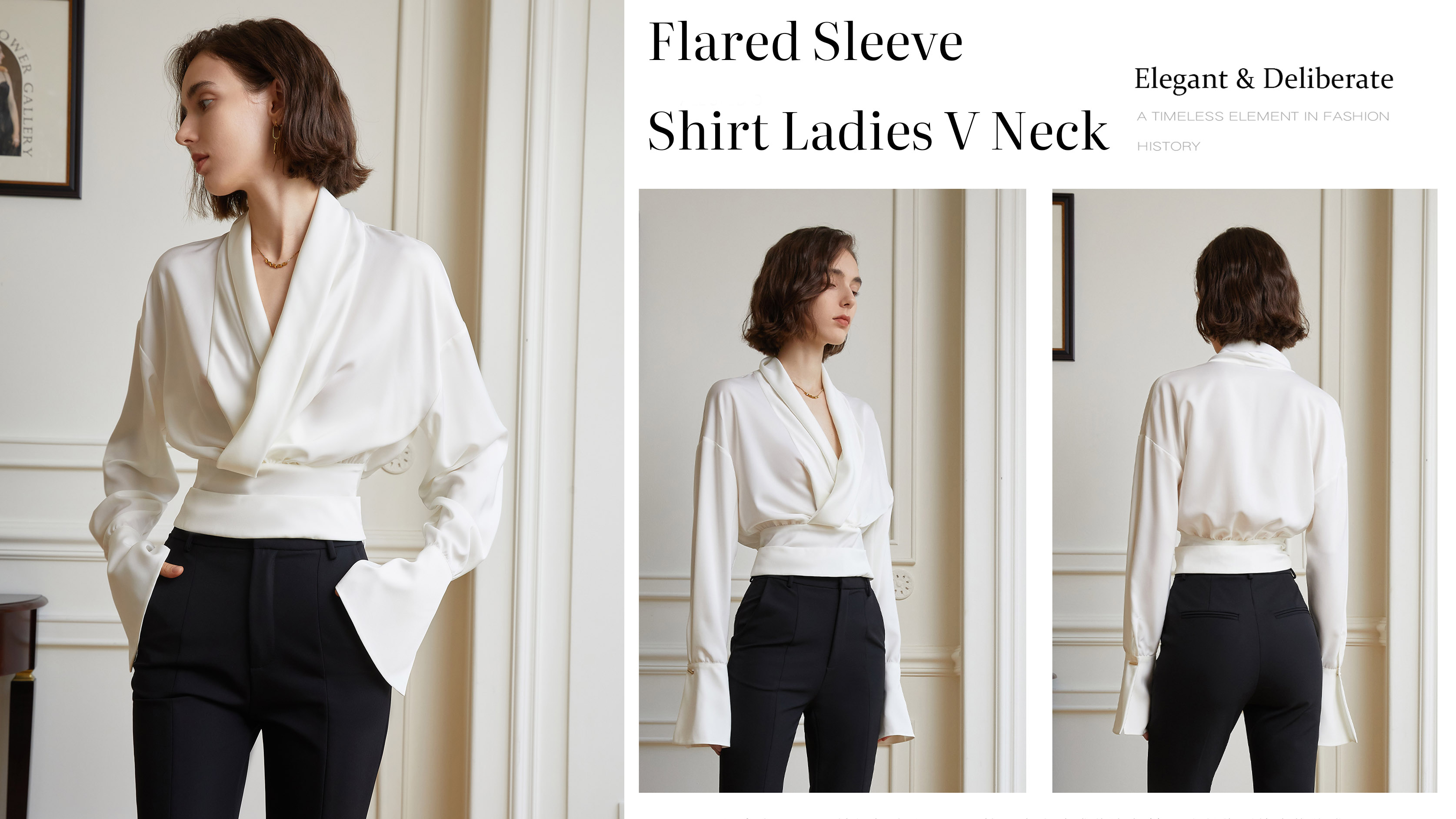 Որակի Flared Sleeve Shirt Ladies V-Neck վերնաշապիկ Արտադրող |Աուշալինք