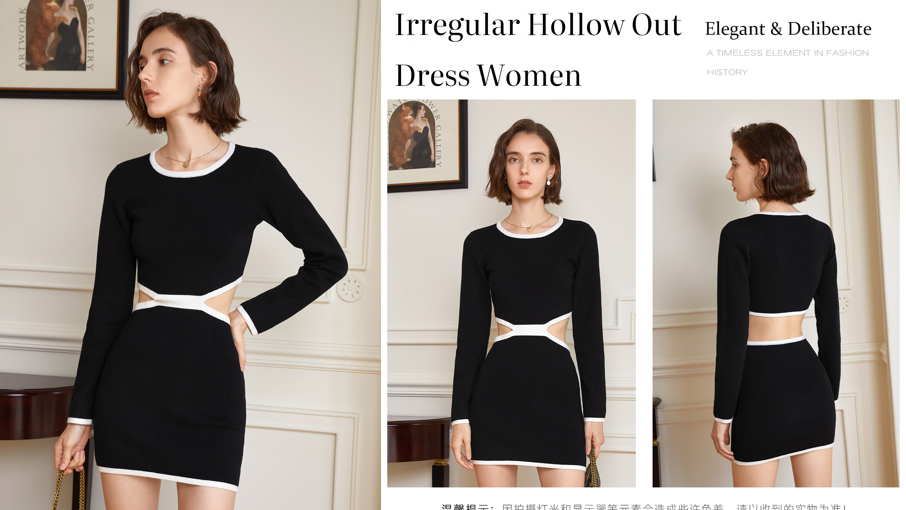 Schwarzes, unregelmäßiges, ausgehöhltes Kleid für Damen