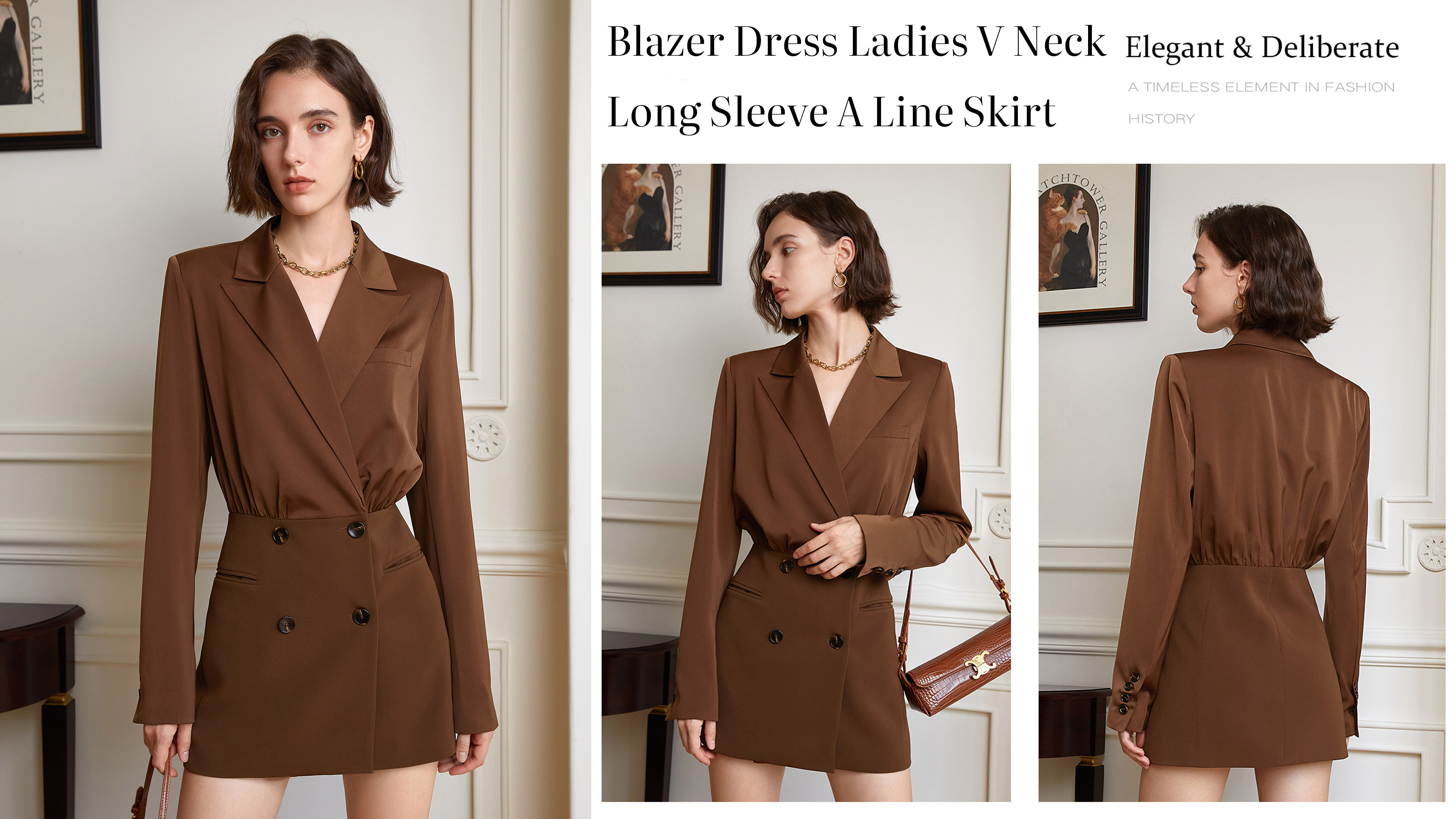 Որակյալ Blazer զգեստ Կանանց V պարանոցի երկարաթև A Line կիսաշրջազգեստ Արտադրող |Աուշալինք