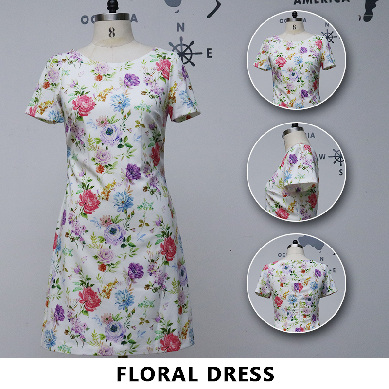 Квалитетно растеглив фустан од ткаенина со принт во боја Производител |Аушалинк