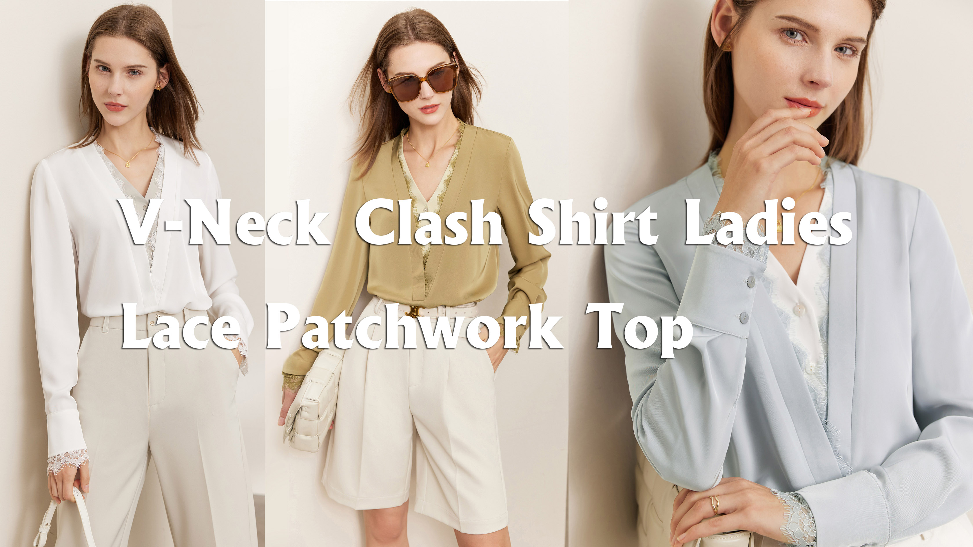 Dekalidad nga V-Neck Clash Shirt Ladies Lace Patchwork Top Manufacturer |Auschalink