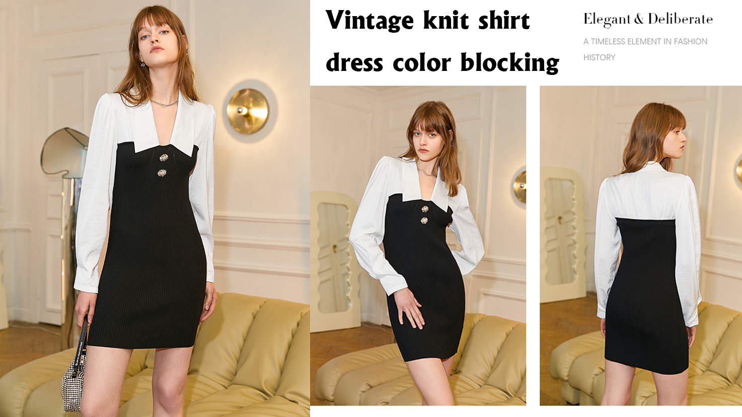 Vintage pletené košeľové šaty color blocking Výrobca