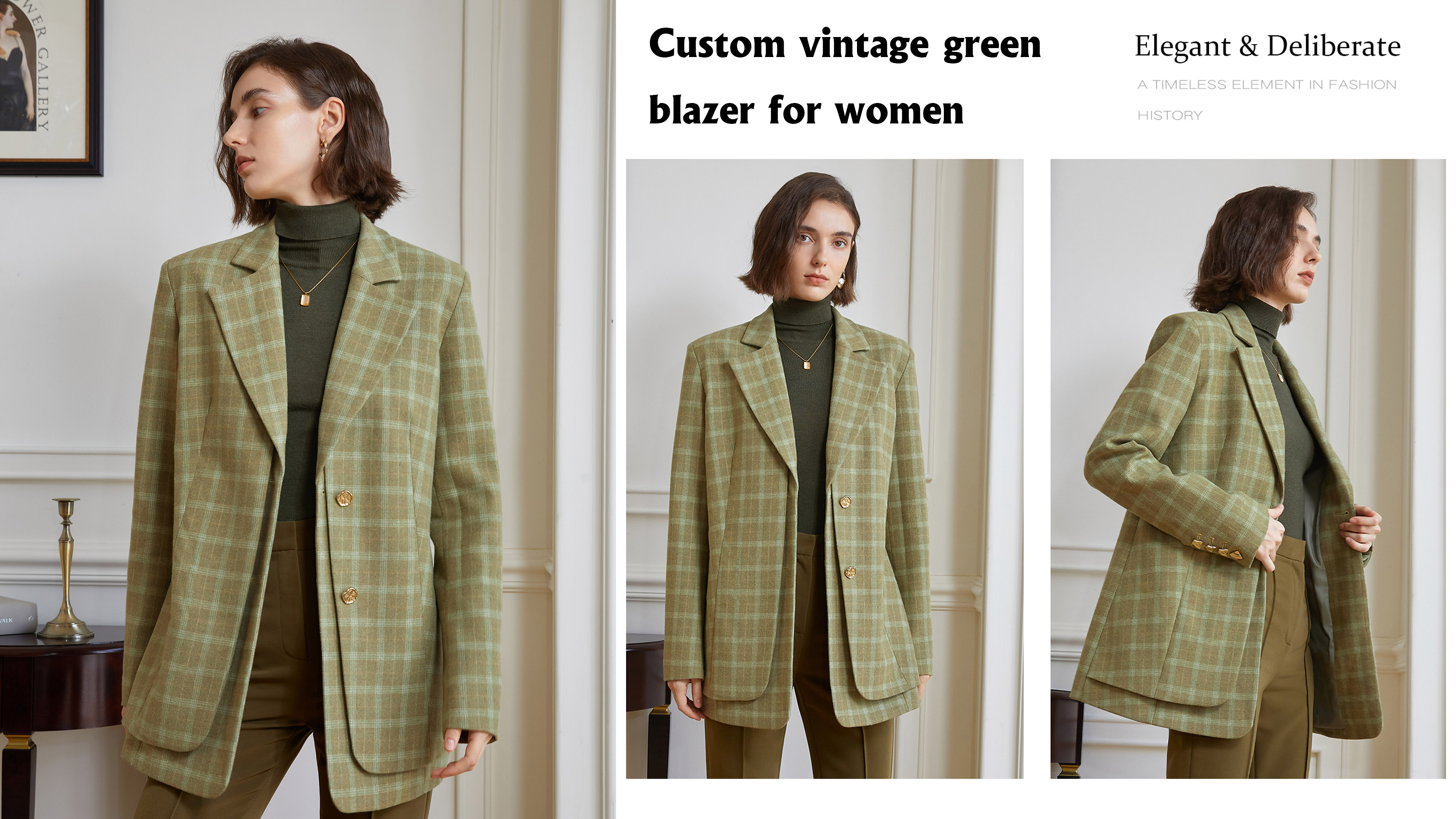 Produttore di blazer verde vintage personalizzato di qualità da donna |Auschalink