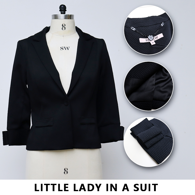 Küçük takım elbise kadın ilkbahar ve sonbahar ince ince bel siyah takım elbise ceketi kısa tarzı mizaç ceket
