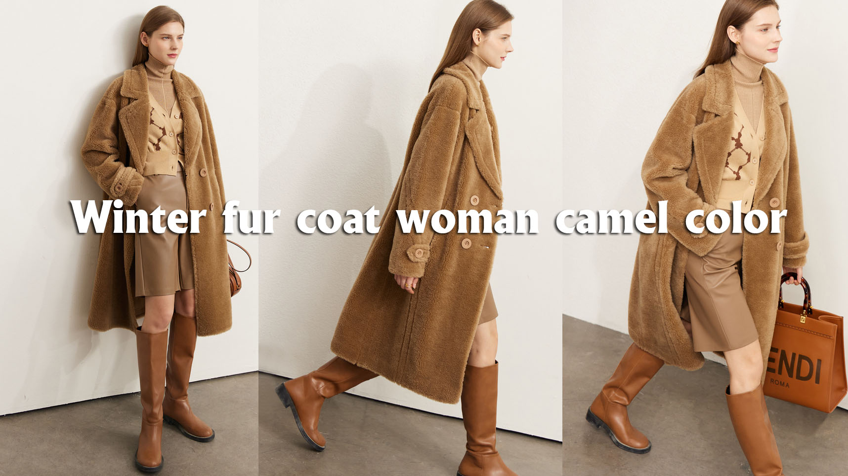 Ձմեռային մորթյա վերարկու Woman Camel Color