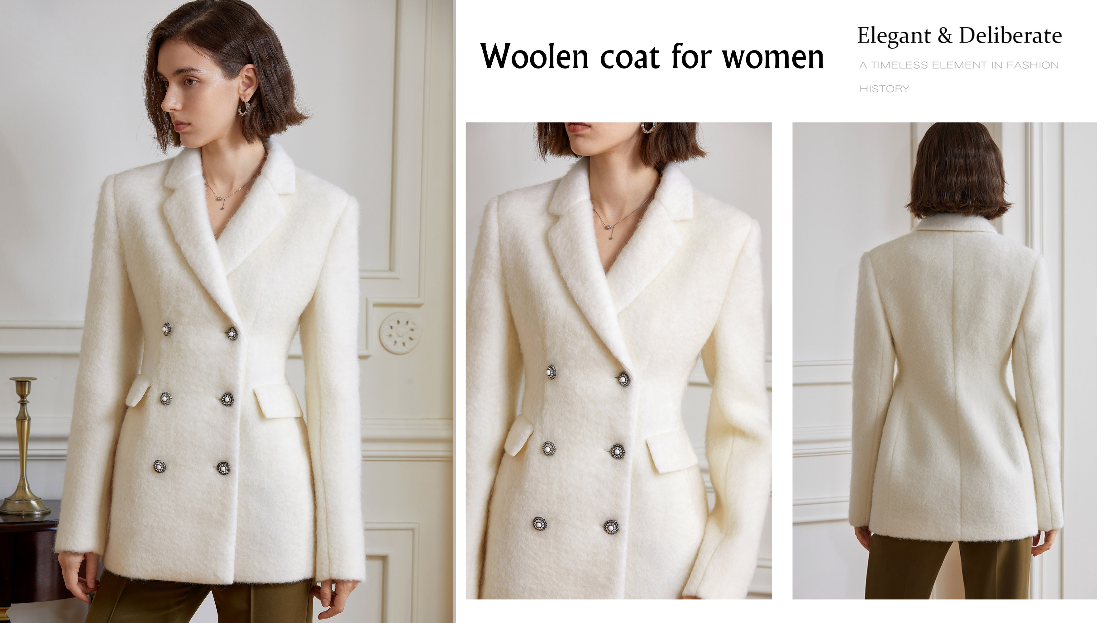 Чанартай ноосон пальто Бүсгүйчүүдийн цагаан хувцас үйлдвэрлэгч |Auschalink