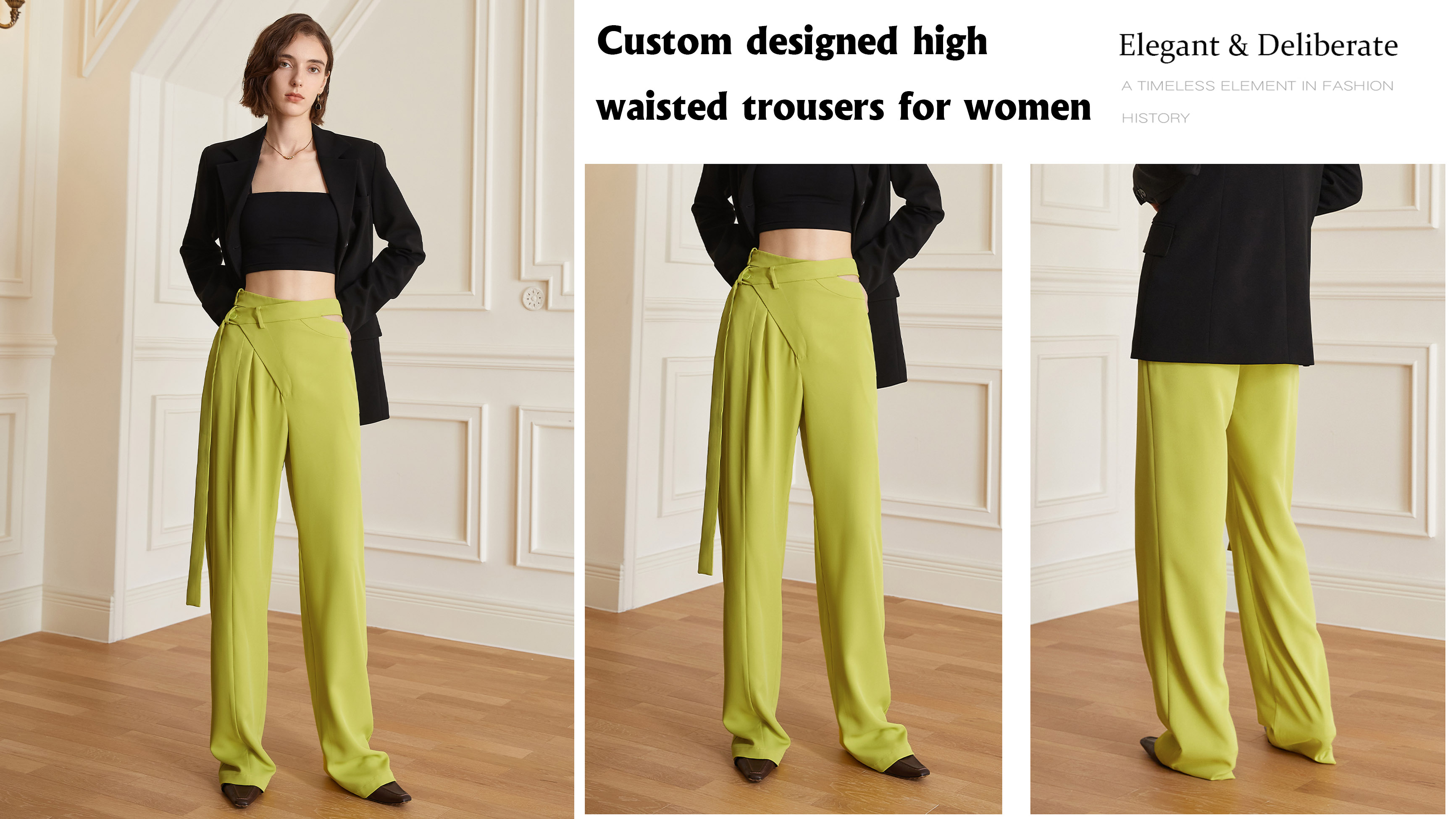 Custom Designed High Waisted Trousers Rau Cov Poj Niam
