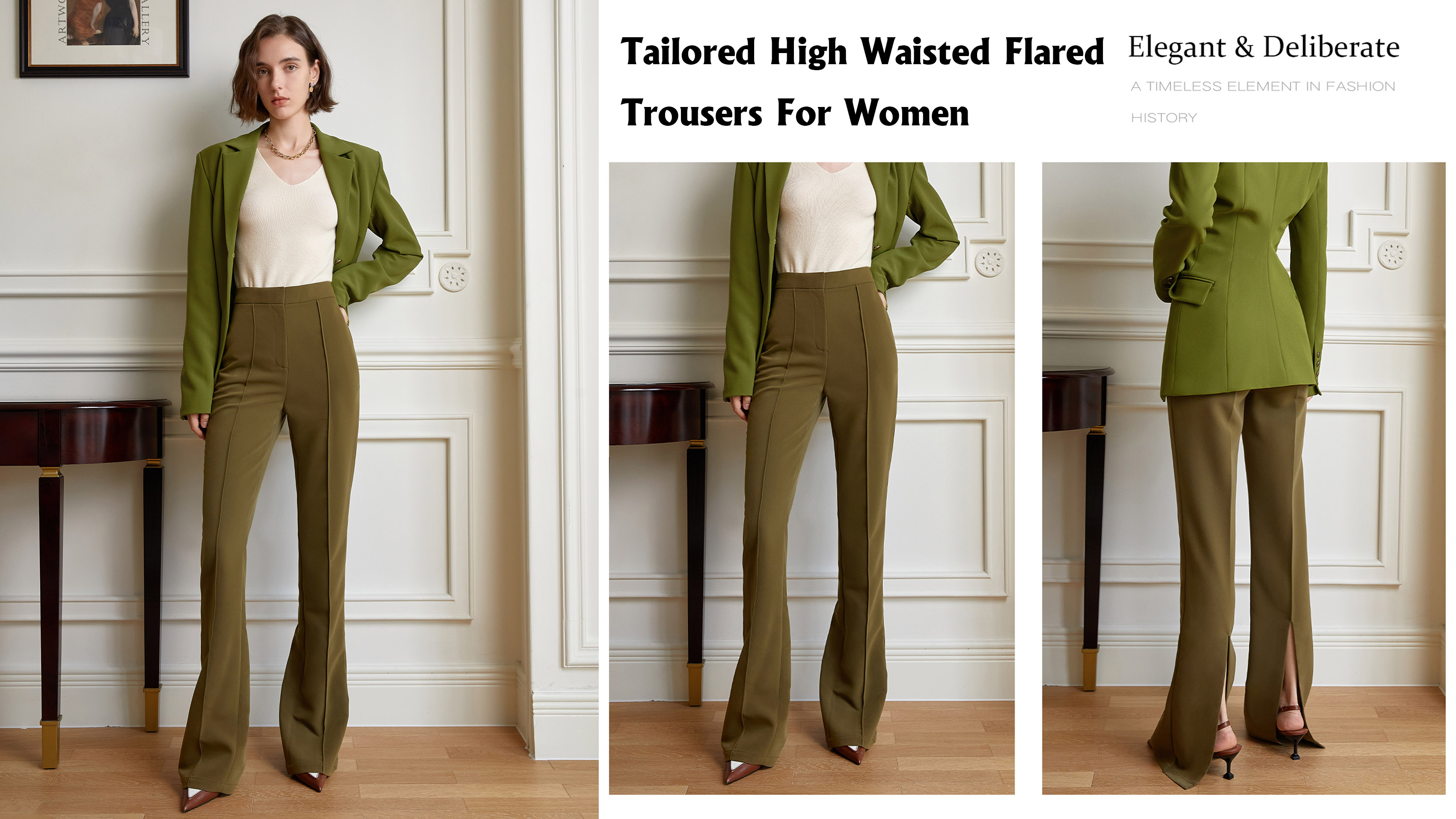 Prispôsobené rozšírené nohavice s vysokým pásom pre ženy