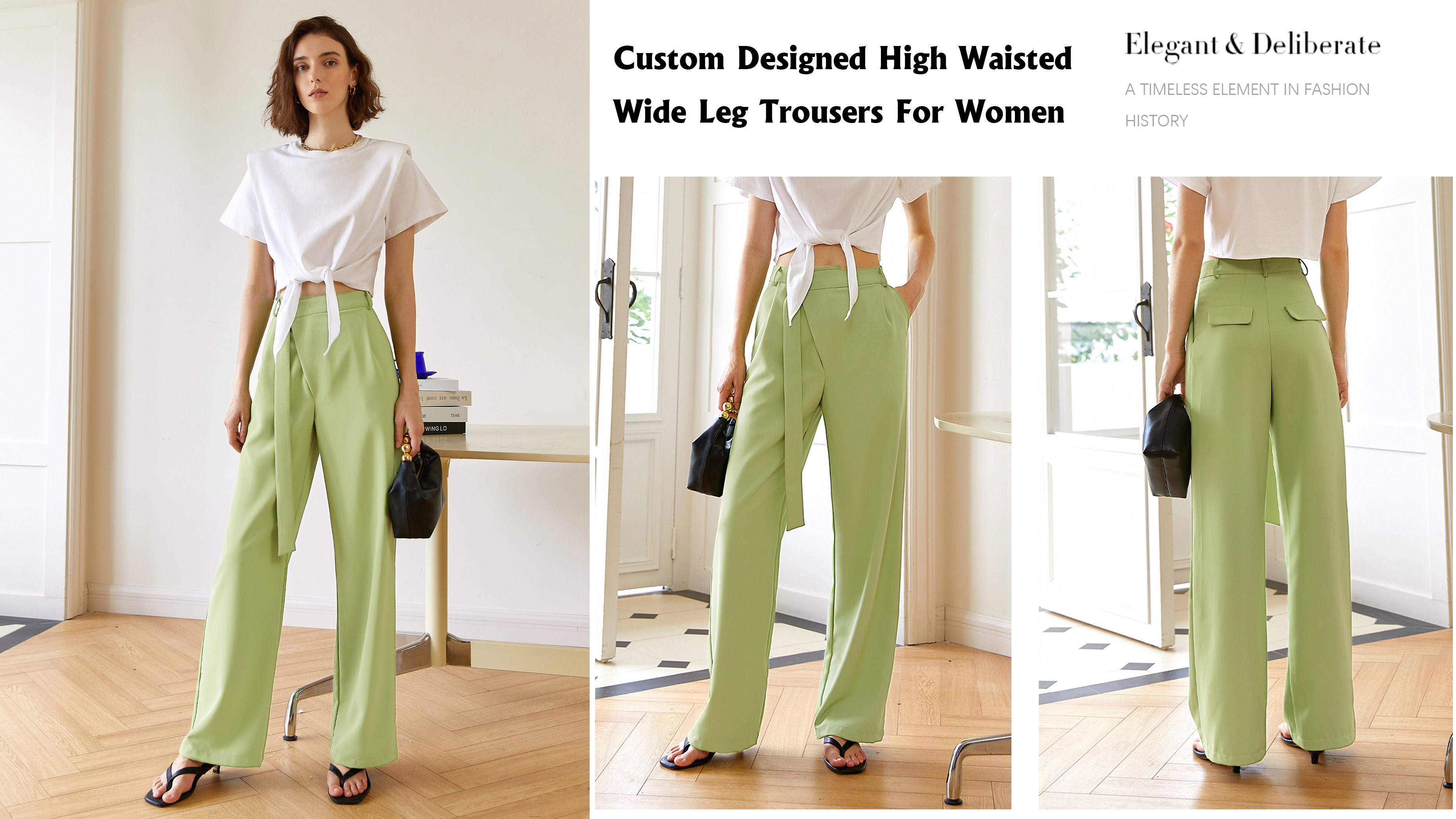 Po meri oblikovane ženske široke hlače z visokim pasom