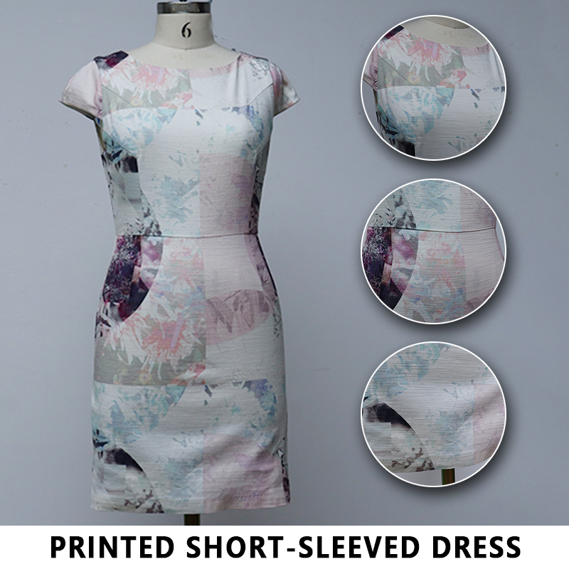 Vrhunska ženska haljina dugih kratkih rukava sa okruglim izrezom sa printom