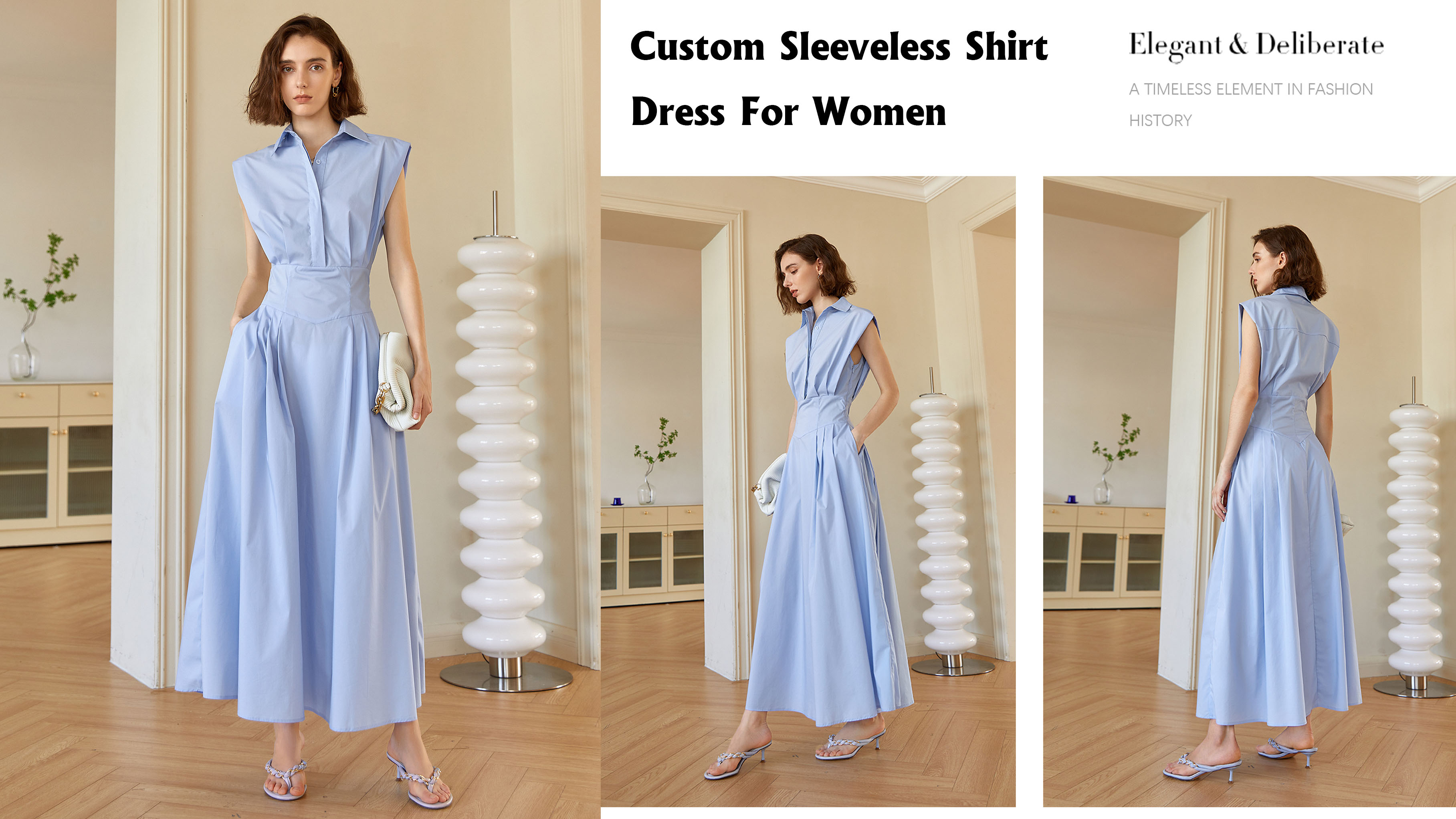 महिलांसाठी सानुकूल स्लीव्हलेस शर्ट ड्रेस