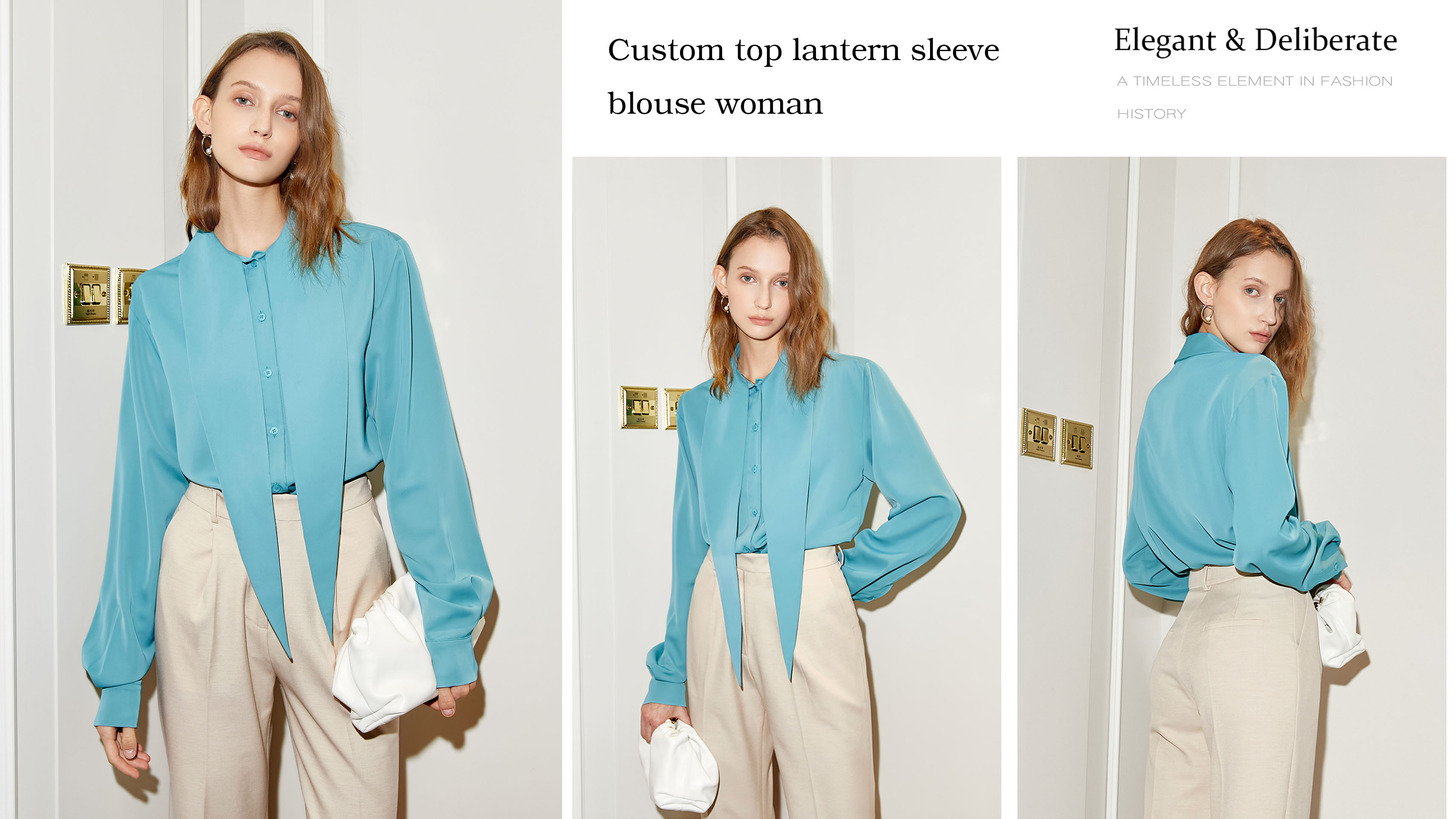 Benutzerdefinierte Bluse mit Laternenärmeln für Damen