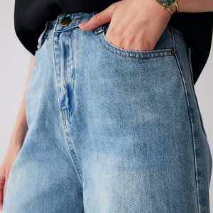 Wash-Jeans für Damen, hohe Taille, lockere, gerade Freizeithose