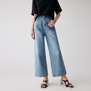 Lavagem Jeans Mulheres Cintura Alta Solta Reta Casual Calças