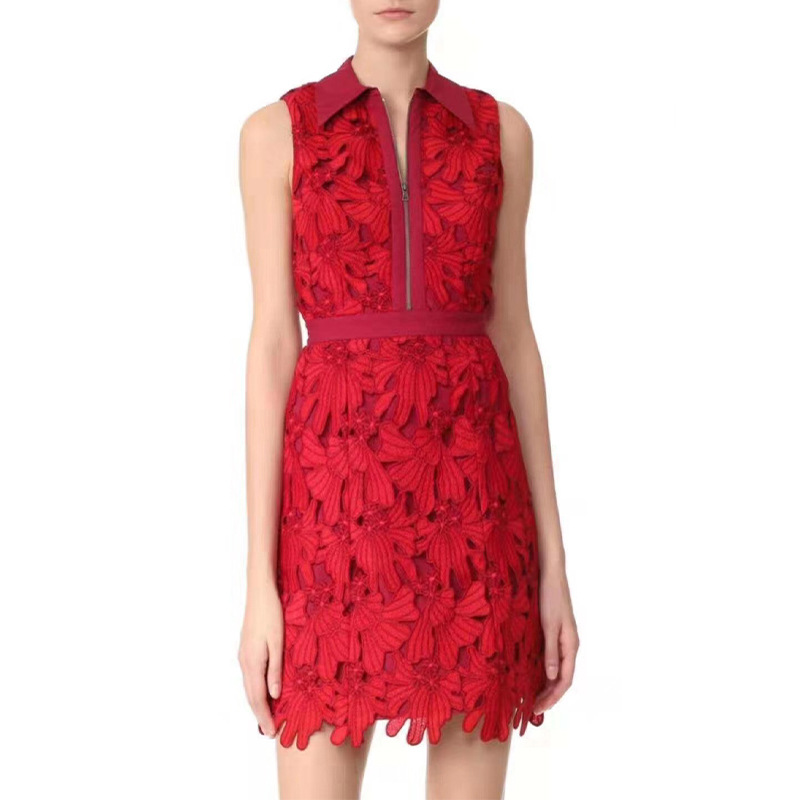 I-Red Embroidery Square Neck Mini Evening Dress
