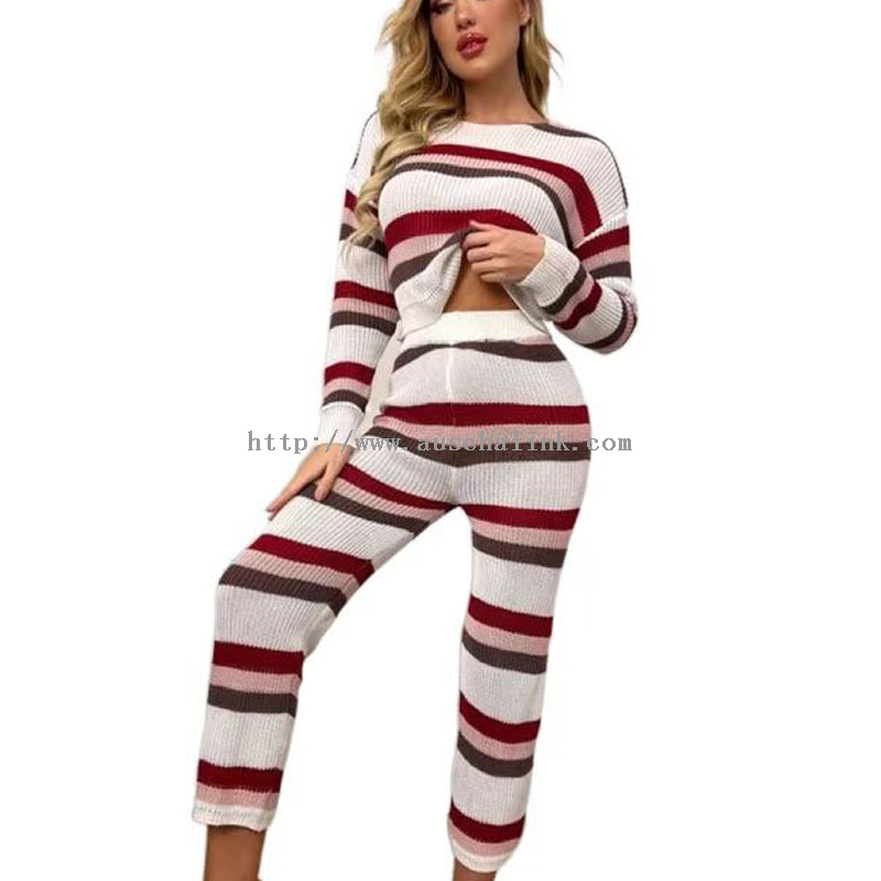 Circum Collarem Stripe Top et Gloves Pajama