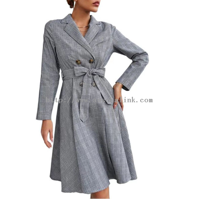 Casual Grey Check Windbreaker Coat Dress