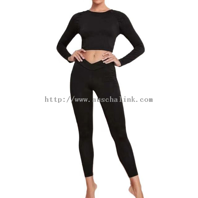 Black Stretch Yoga Top agus Pants Seata 2 phìos