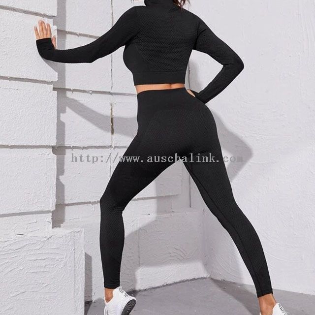 Veste noire élégante à col entonnoir, sans couture, avec trou pour le pouce, avec survêtement leggings, nouvelle collection 2021