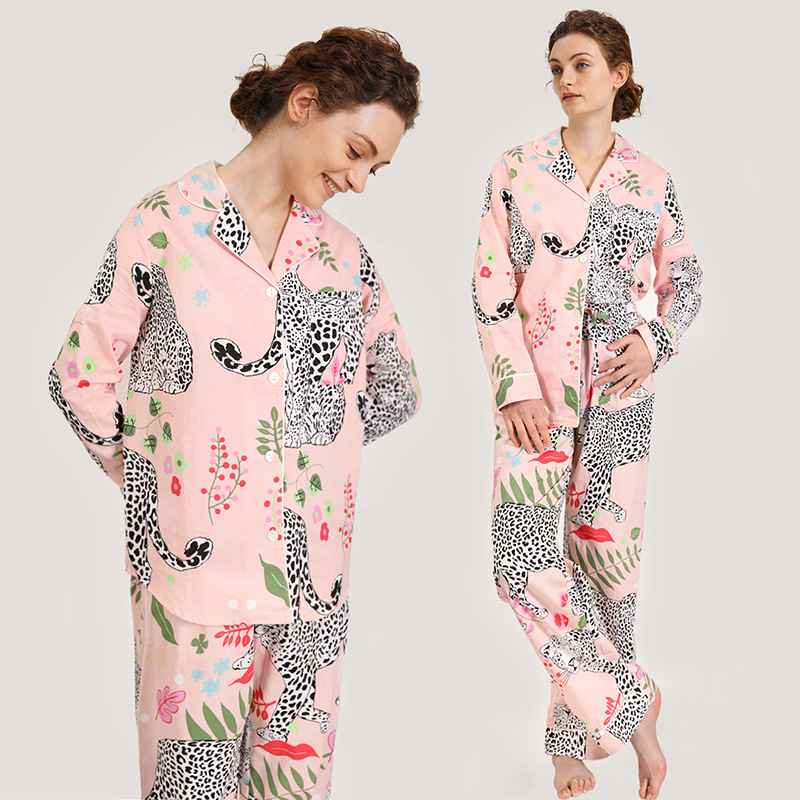 Месечен комплект памучни пижами със снежен леопард