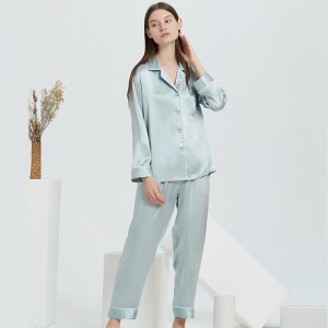 2-delni komplet svilenih pižam z dolgimi rokavi po meri, oblačila za dom