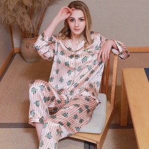 Ho hatisa Silk Pajamas Plus Size 2 Ho Seta Seaparo sa Lehae sa Sleeve Long