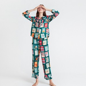 Pijama de coll de vestit de setí estampat personalitzat