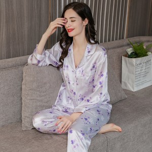 Kusindikiza Silk Pajamas Plus Size 2 Kukhazikitsa Zovala Zanyumba Zamanja Aatali