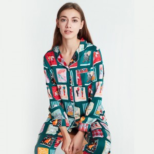 Custom Argraffwyd Satin Siwt Coler Pyjamas Loungewear