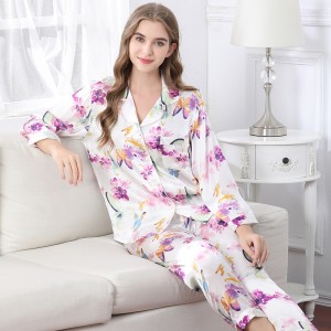 Печатење свилени пижами плус големина 2 комплети Домашна облека со долги ракави