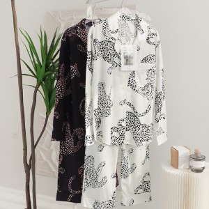 Custom Leopard Print Cotton Loungewear Set Piyama