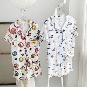 Conjunto de pijama de 2 piezas de pijama de algodón con estampado de dibujos animados