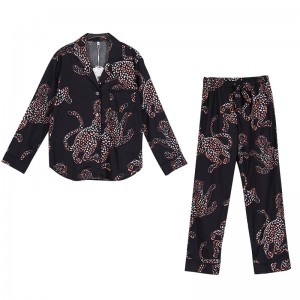 Pielāgots leoparda drukas kokvilnas atpūtas apģērbu komplekts pidžamas