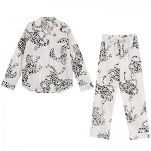 Maßgeschneiderte Loungewear-Set-Pyjamas aus Baumwolle mit Leopardenmuster