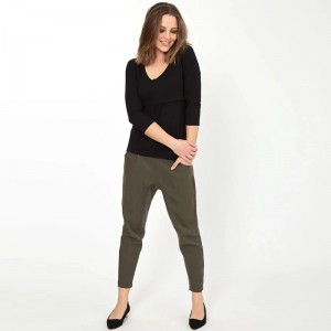 Army zelené strečové kalhoty pro těhotné ženy