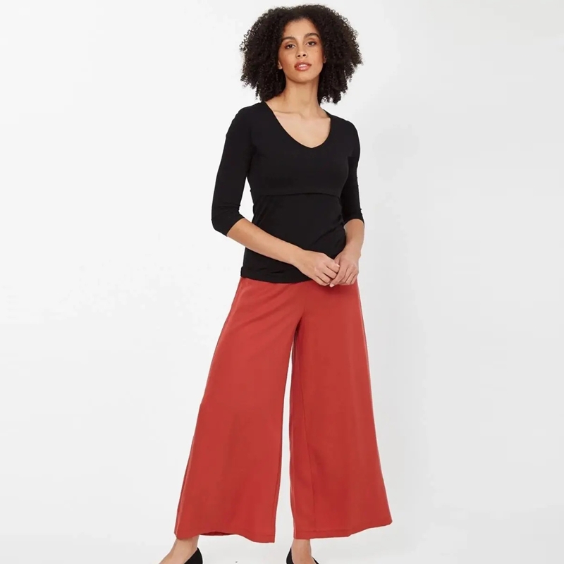 Црвене широке панталоне Женске Лиоцелл