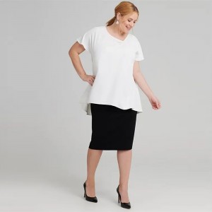 Plus Size White Koton T-Shirt Pou Fanm