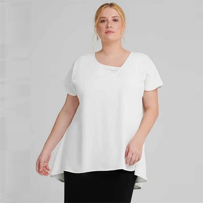Plus Size White Koton T-Shirt Pou Fanm
