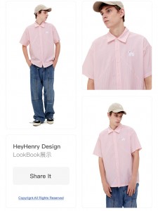 เสื้อเชิ้ตโปโลหลวมลายทางสีชมพู