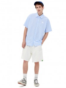 Blue Striped Casual Shirt Cotton Polo Top