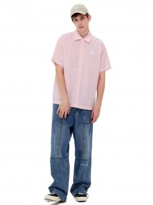 गुलाबी धारीदार क्याजुअल शर्ट लुज पोलो शीर्ष