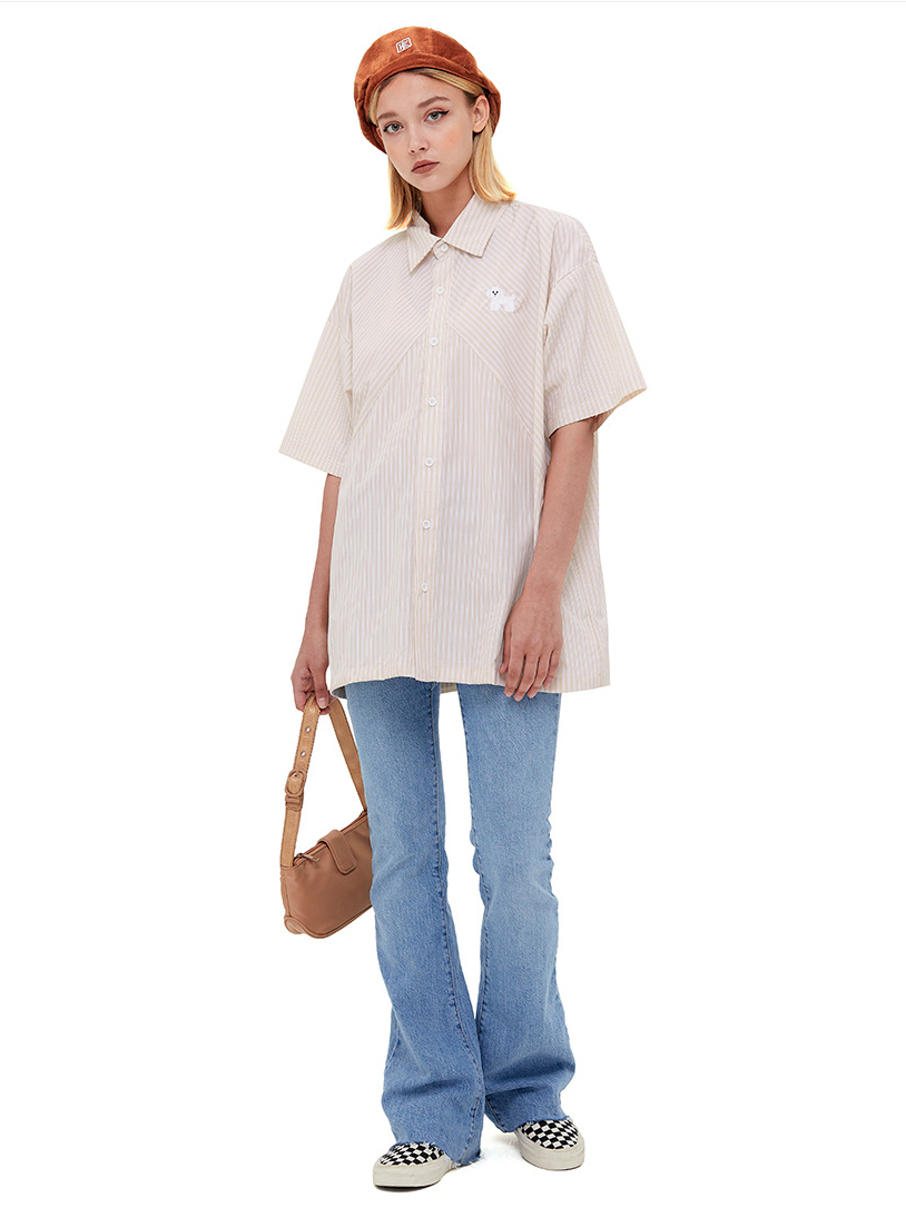 Kaki gesträifte Casual Shirt Cotton Polo Top