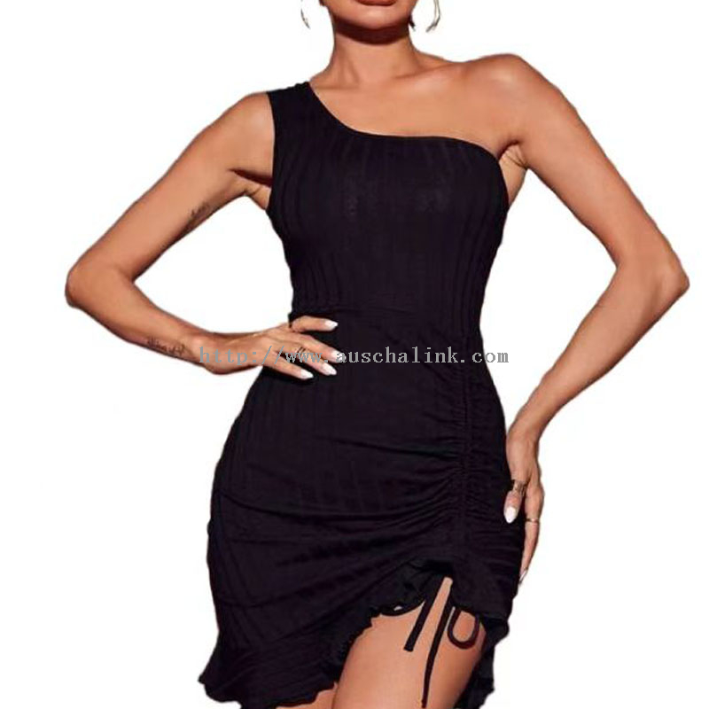 Black Sleeveless High Waist Ruffle Sexy Dress Women