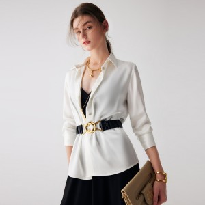 Custom na Satin White Simple Shirt Top Women