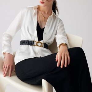 सानुकूल साटन पांढरा साधा शर्ट शीर्ष महिला
