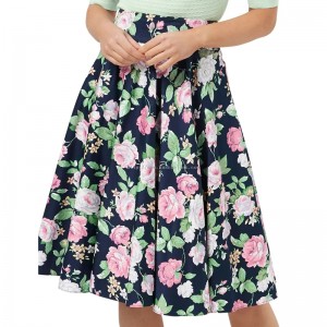 Blomstret midi elegant nederdel til kvinder