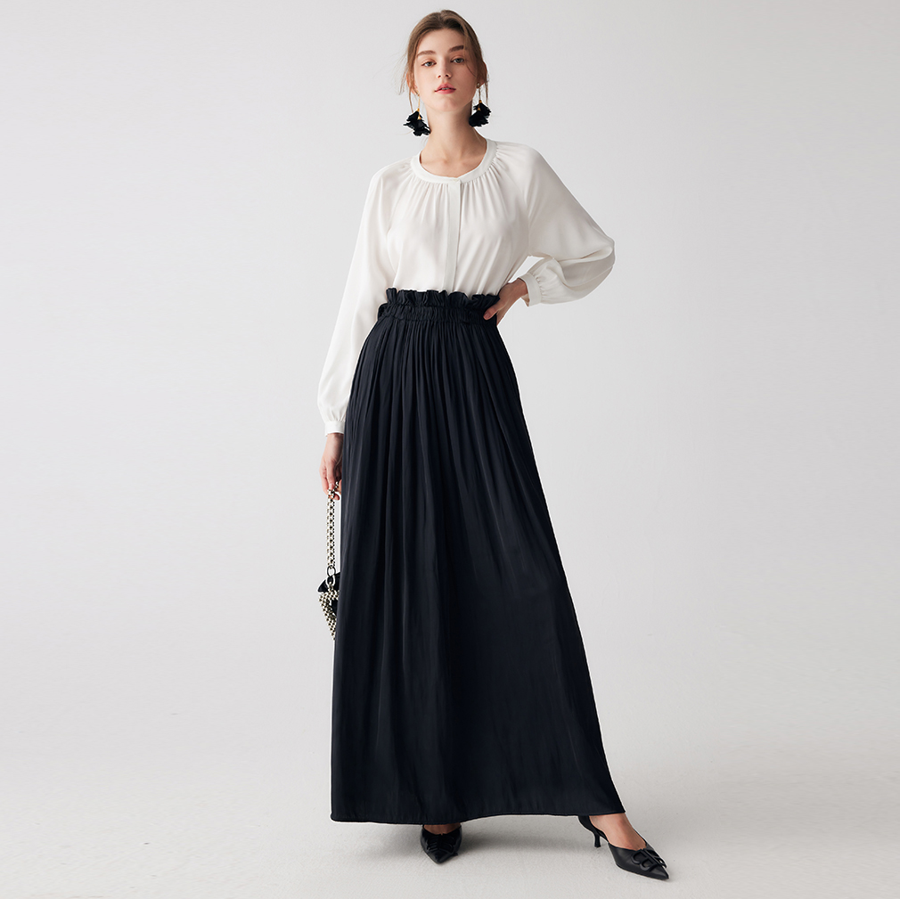 Custom nga A-Line Black High Waist Long Skirt