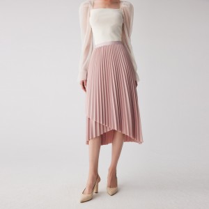 Falda plisada elegante rosa de cintura alta