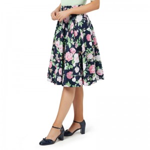 Blomstret midi elegant nederdel til kvinder