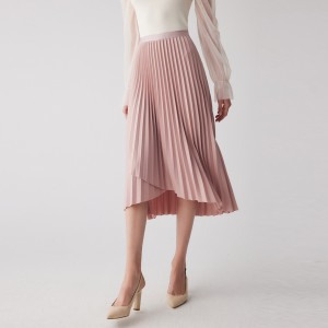 Pink Elegant Pleated A-Line Skirt Pinggang Tinggi